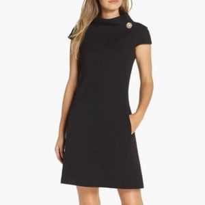 Stand Collar Black A-Line Dress